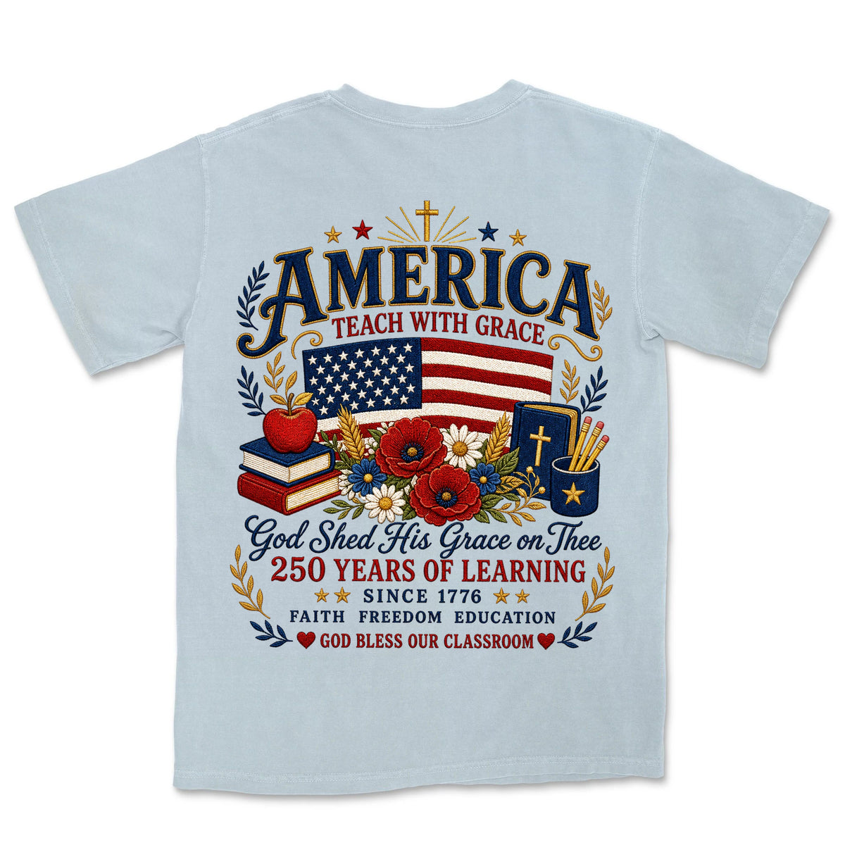 America Teach With Grace | Chambray back