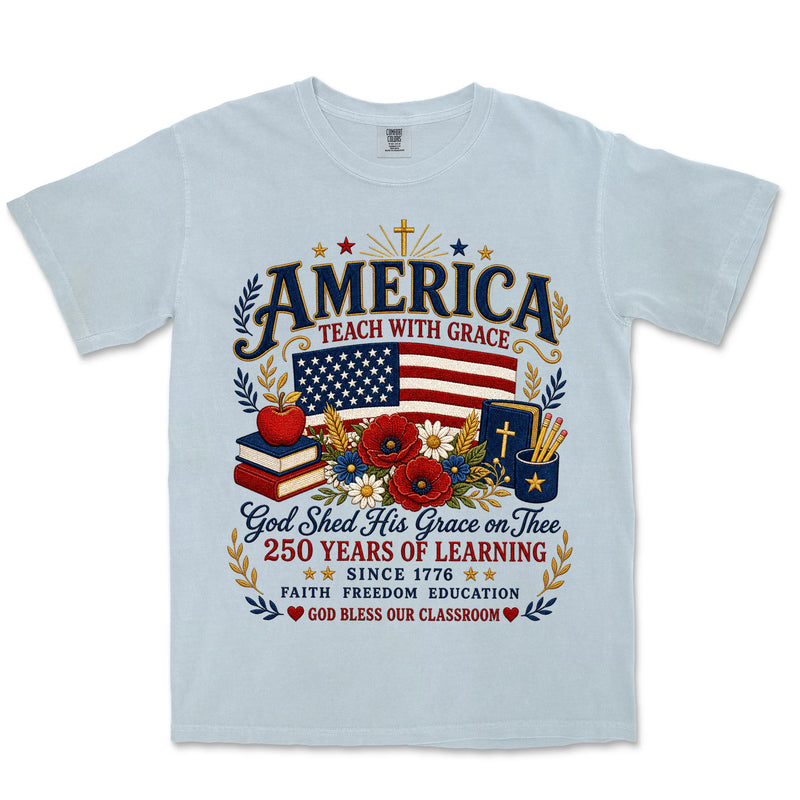 America Teach With Grace | Chambray front