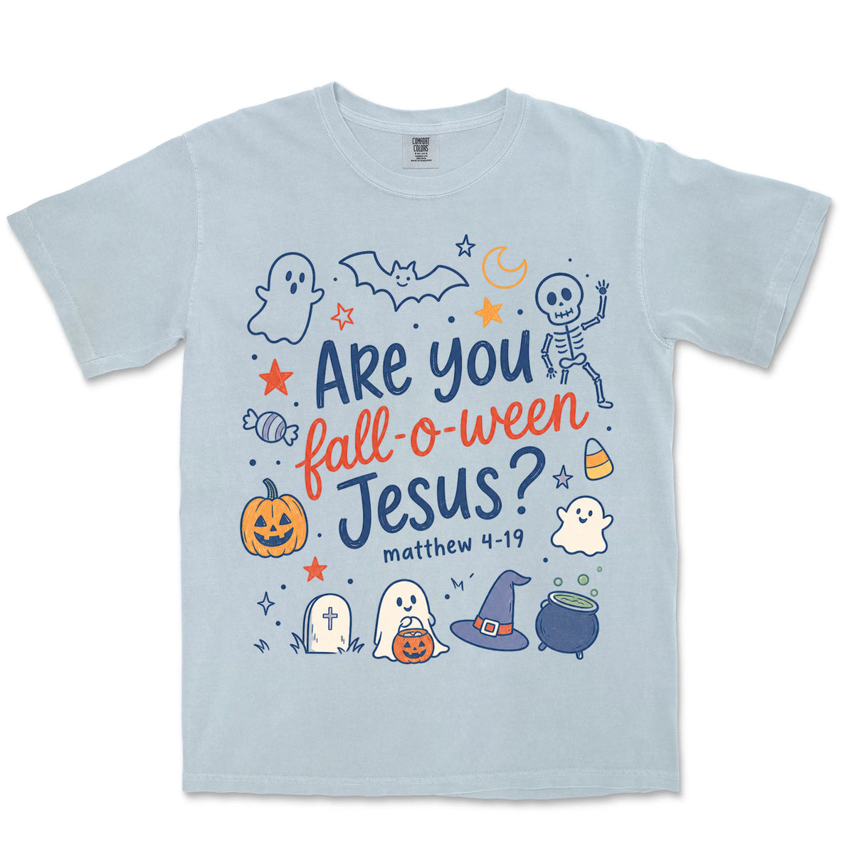 Fall-O-Ween Jesus | Chambray front