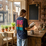 Big Jesus Fan Retro Color Block worn by a model | Navy model back