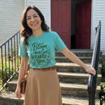 Bloom Where God Planted You worn by a model | Sea Foam model front