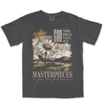 God Turns Broken Pieces Into Masterpieces Daisy Tee | Graphite front