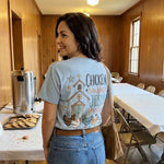 Chicken Raising Jesus Praising worn by a model | Chambray model back