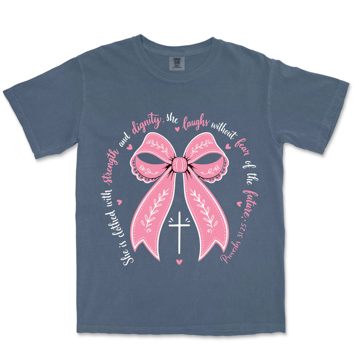 Clothed With Strength Bow | Denim front