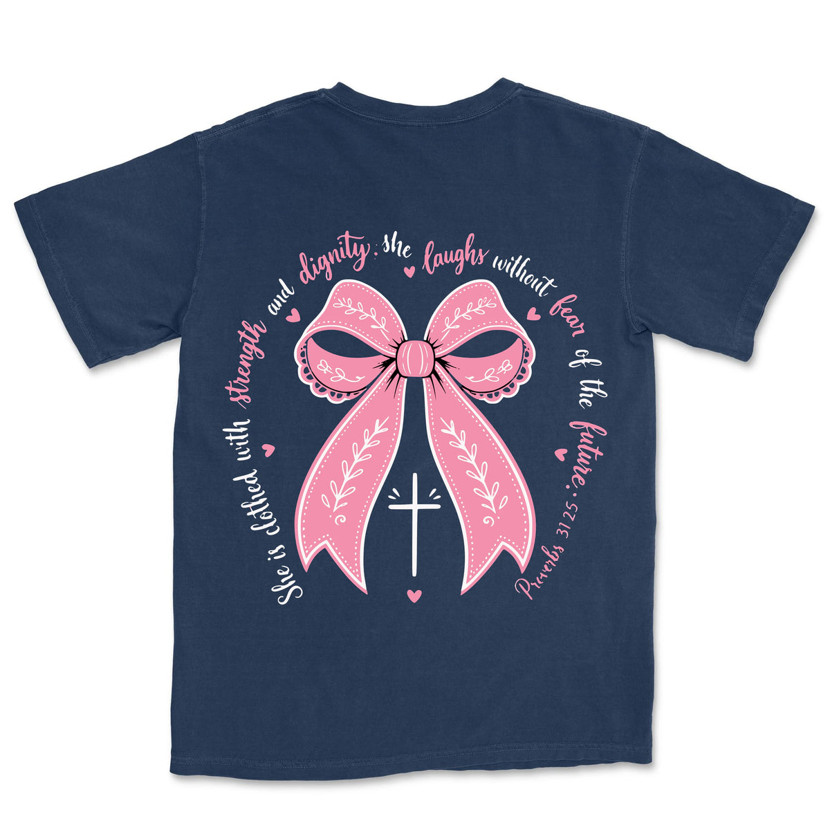 Clothed With Strength Bow | Navy back