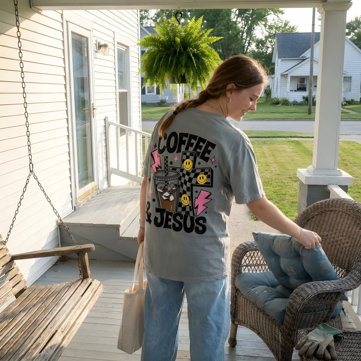 Coffee And Jesus worn by a model | Granite model back