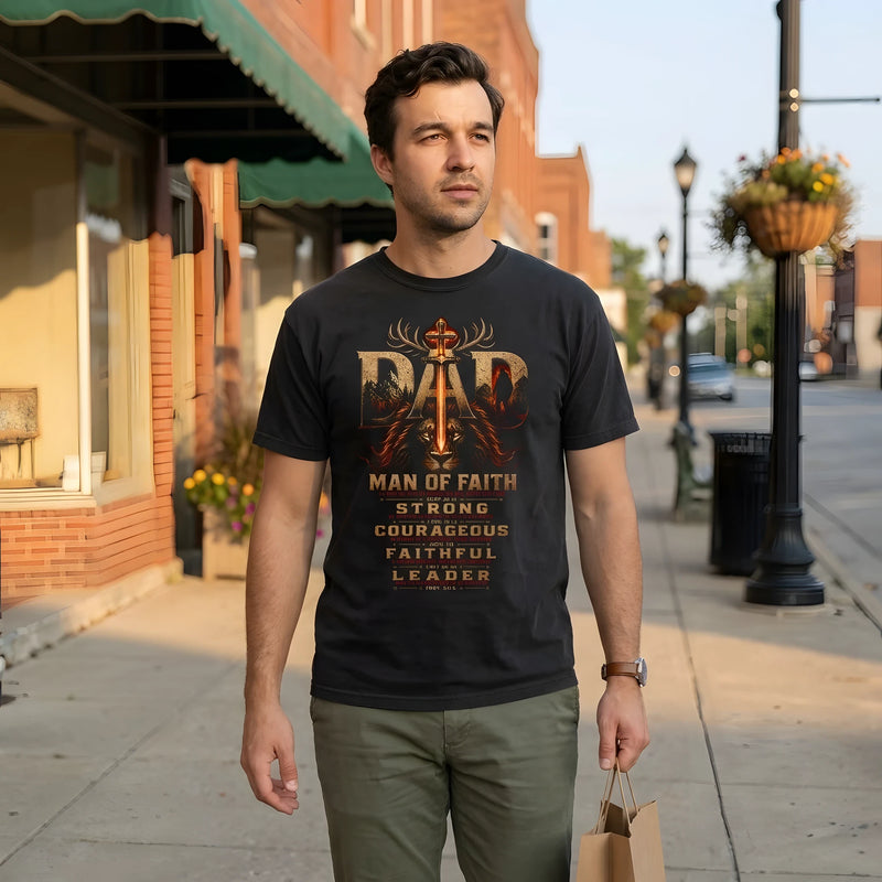 Dad Man Of Faith Lion worn by a model | Black model front