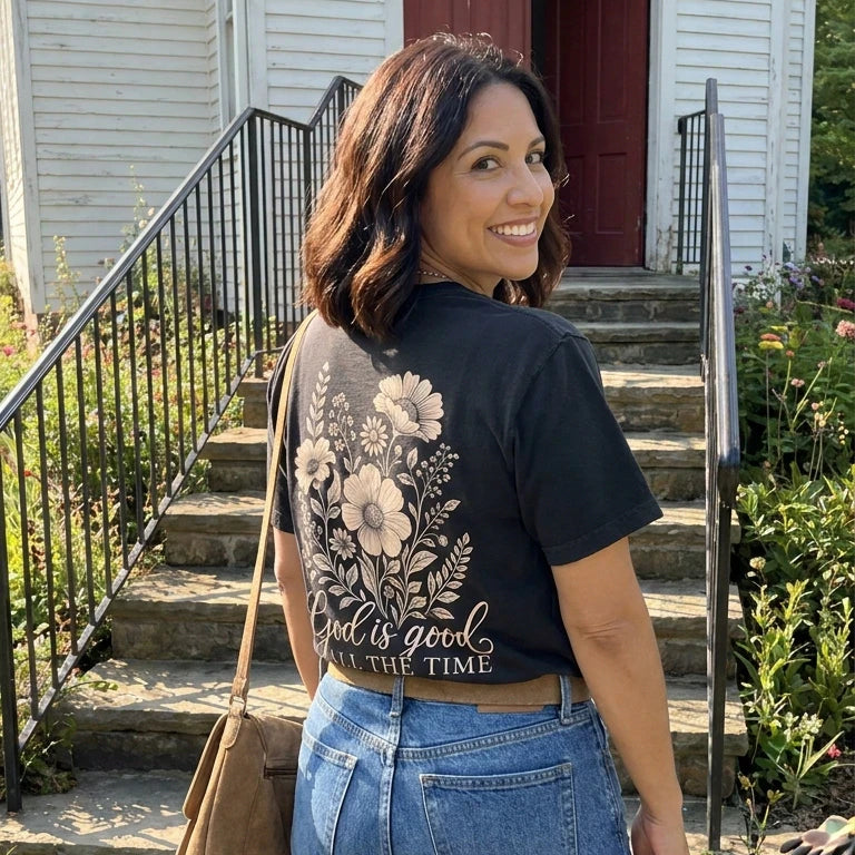 God Is Good All The Time worn by a model | Black model back