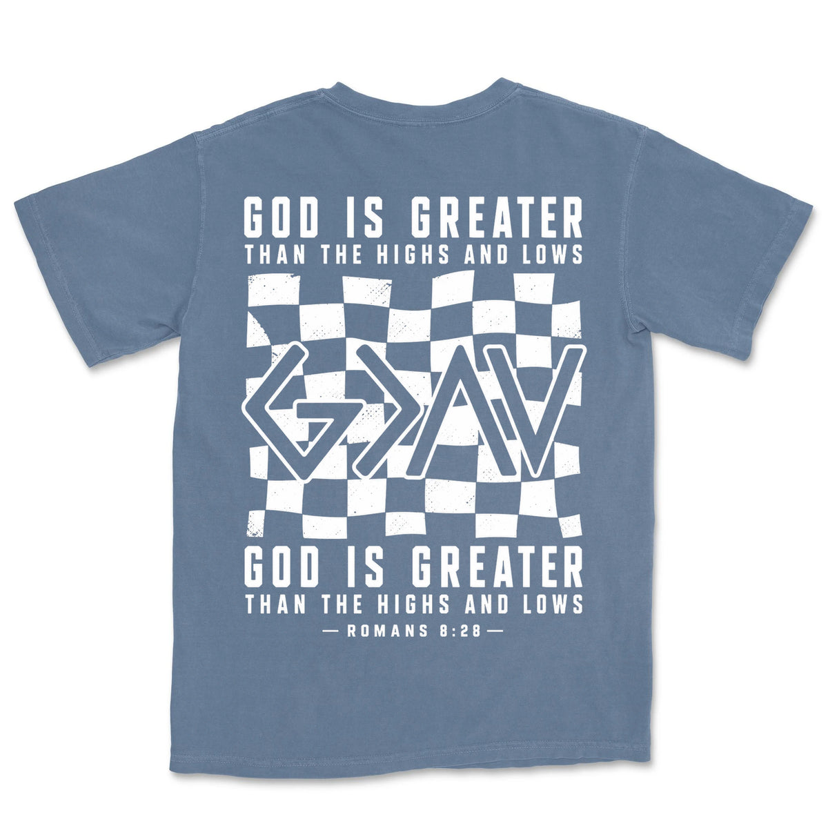 God Is Greater Checkered | Blue Jean back
