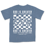 God Is Greater Checkered | Blue Jean back