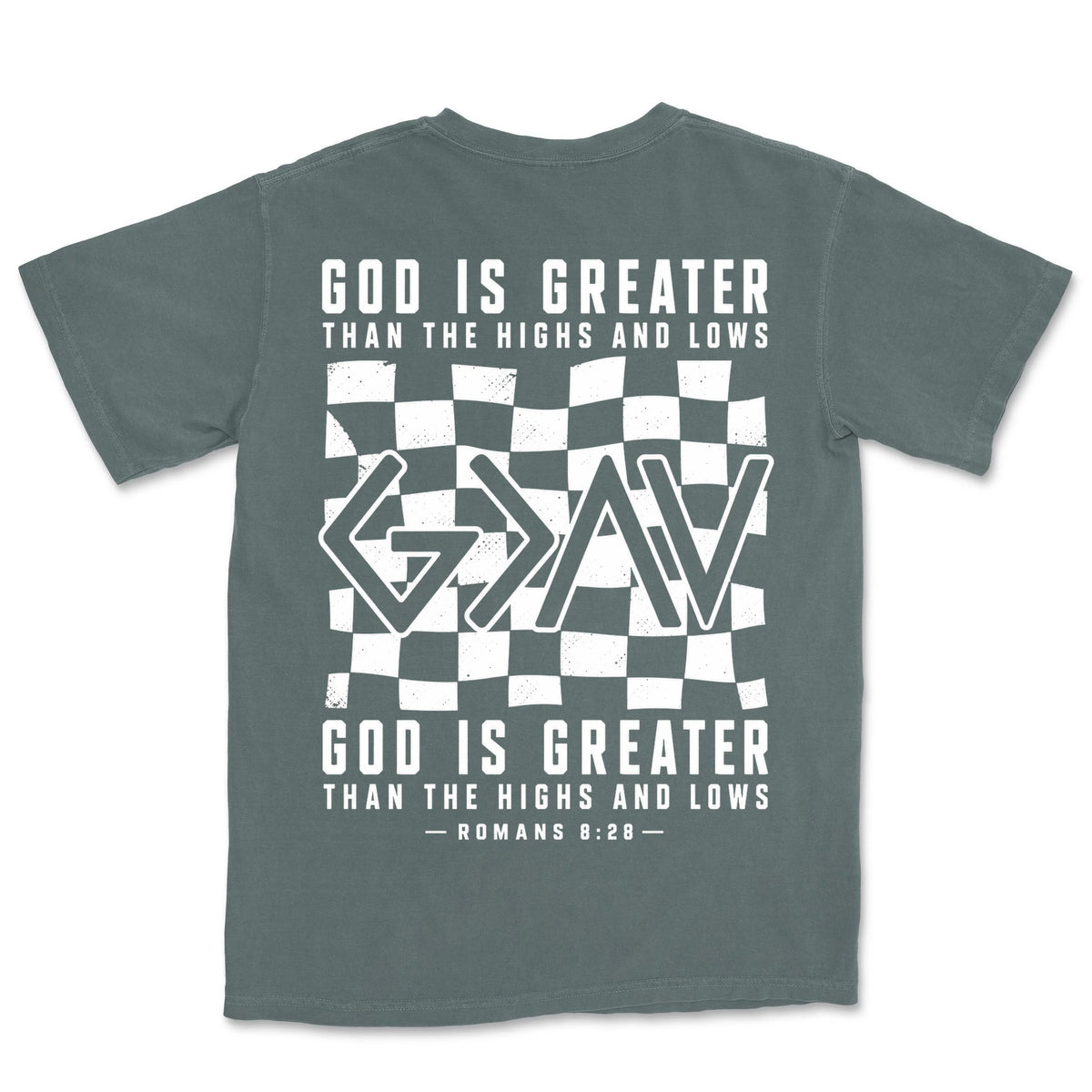 God Is Greater Checkered | Blue Spruce back