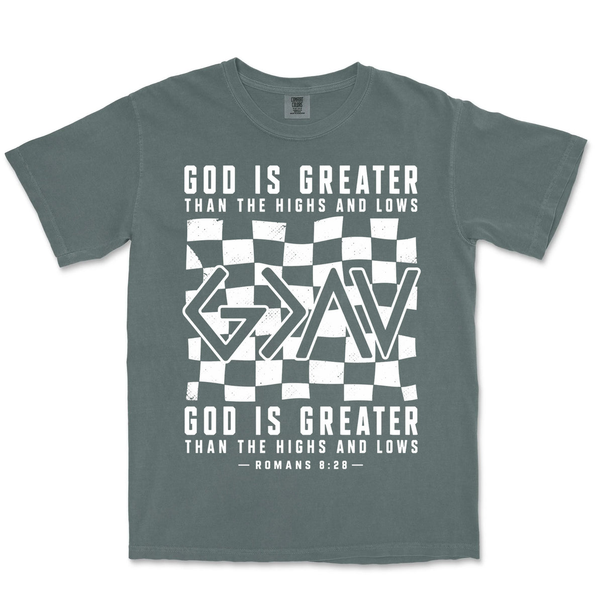 God Is Greater Checkered | Blue Spruce front