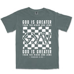 God Is Greater Checkered | Blue Spruce front