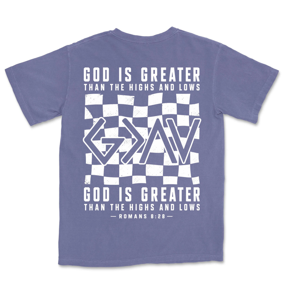 God Is Greater Checkered | Grape back