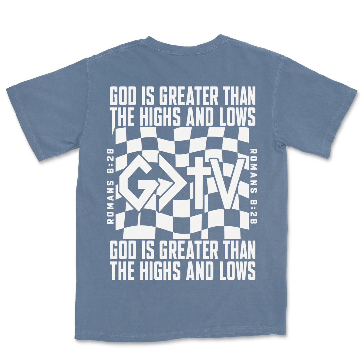 God Is Greater Cross Flag | Blue Jean back
