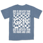 God Is Greater Cross Flag | Blue Jean back