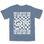 God Is Greater Cross Flag | Blue Jean front