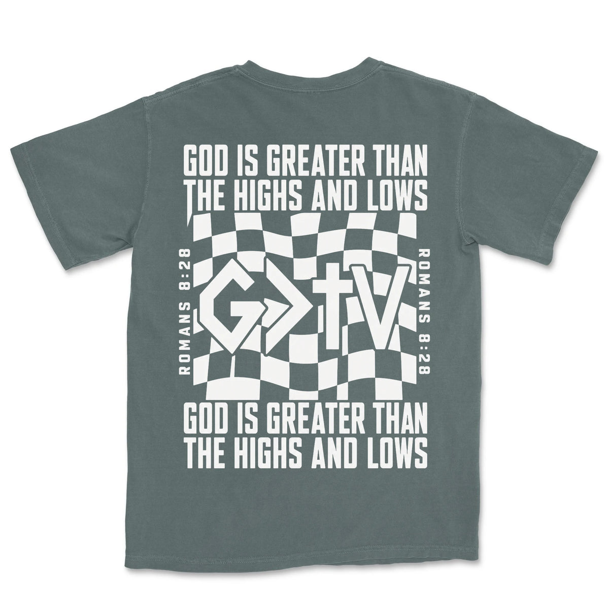 God Is Greater Cross Flag | Blue Spruce back
