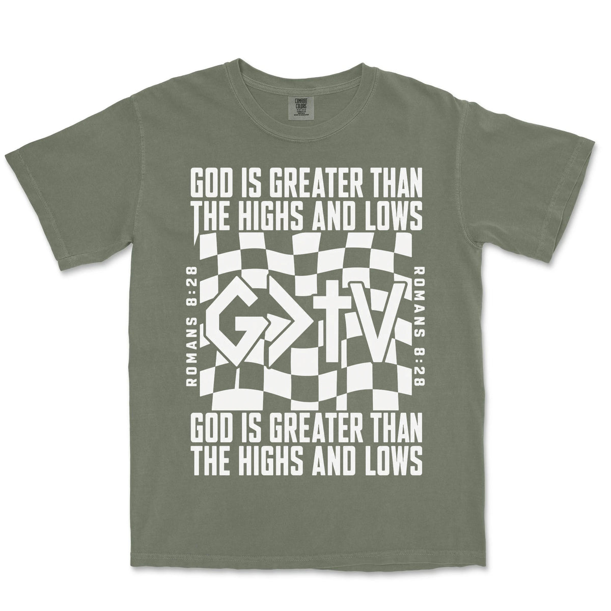 God Is Greater Cross Flag | Moss front