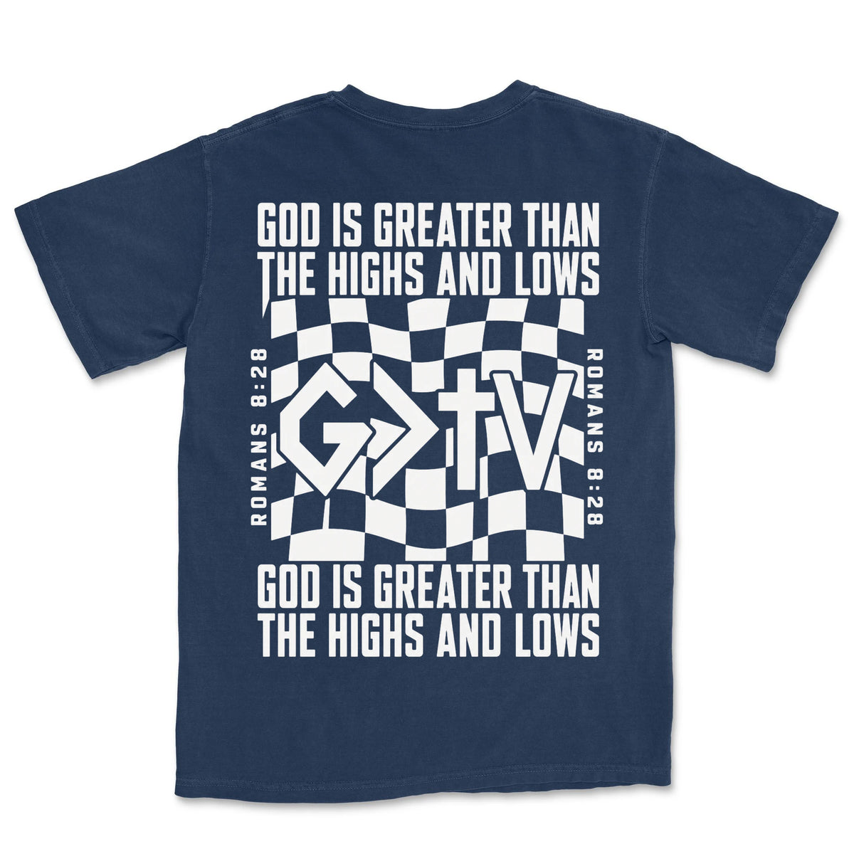 God Is Greater Cross Flag | Navy back