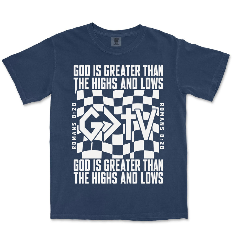 God Is Greater Cross Flag | Navy front