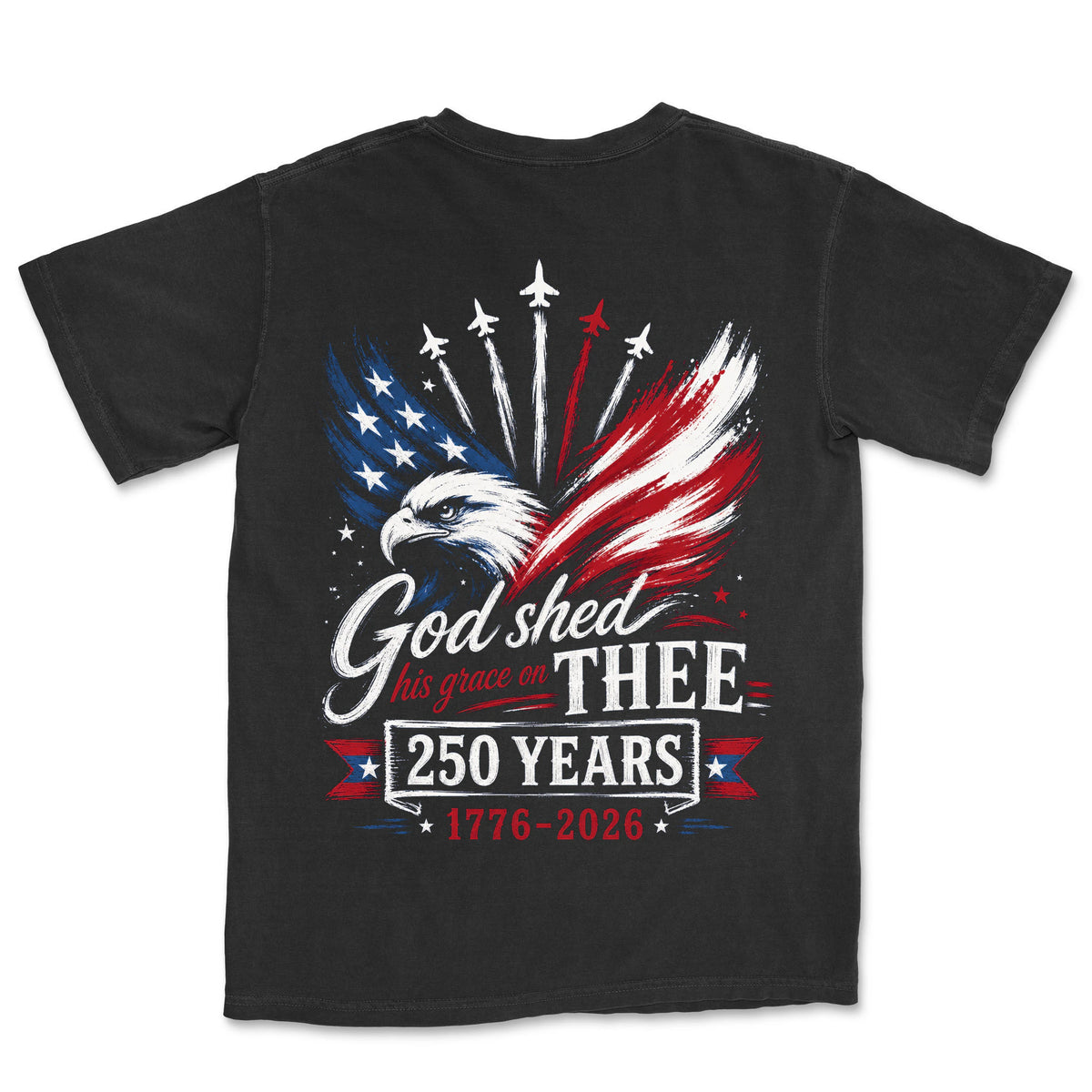 God Shed His Grace On Thee Eagle Flag Tee | Black back
