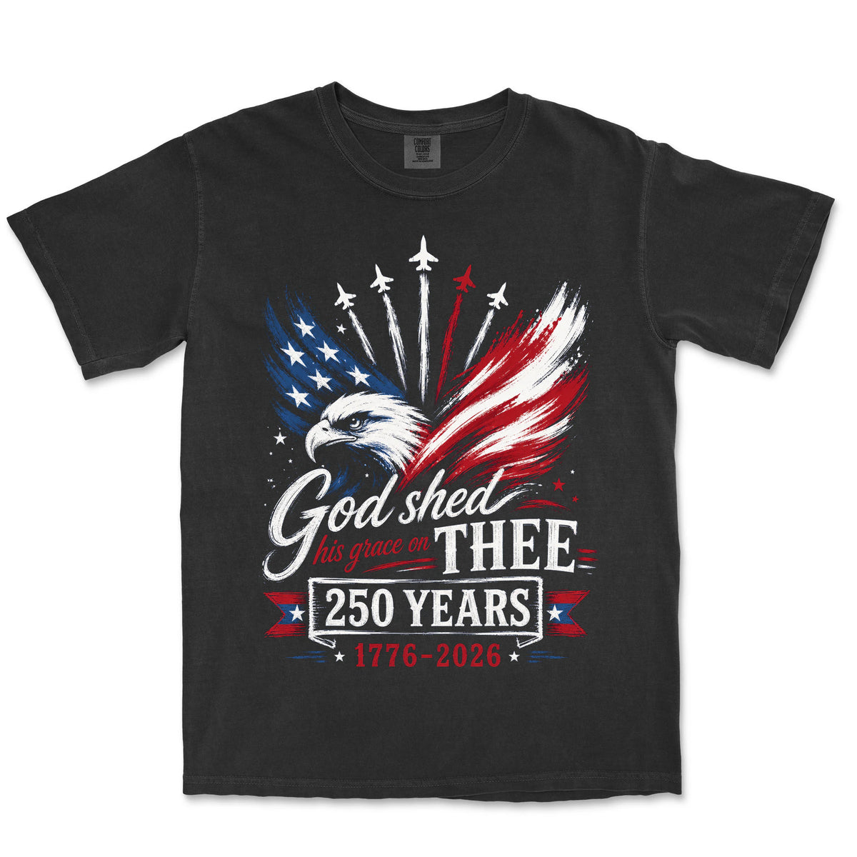 God Shed His Grace On Thee Eagle Flag Tee | Black front