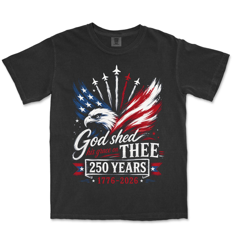 God Shed His Grace On Thee Eagle Flag Tee | Black front