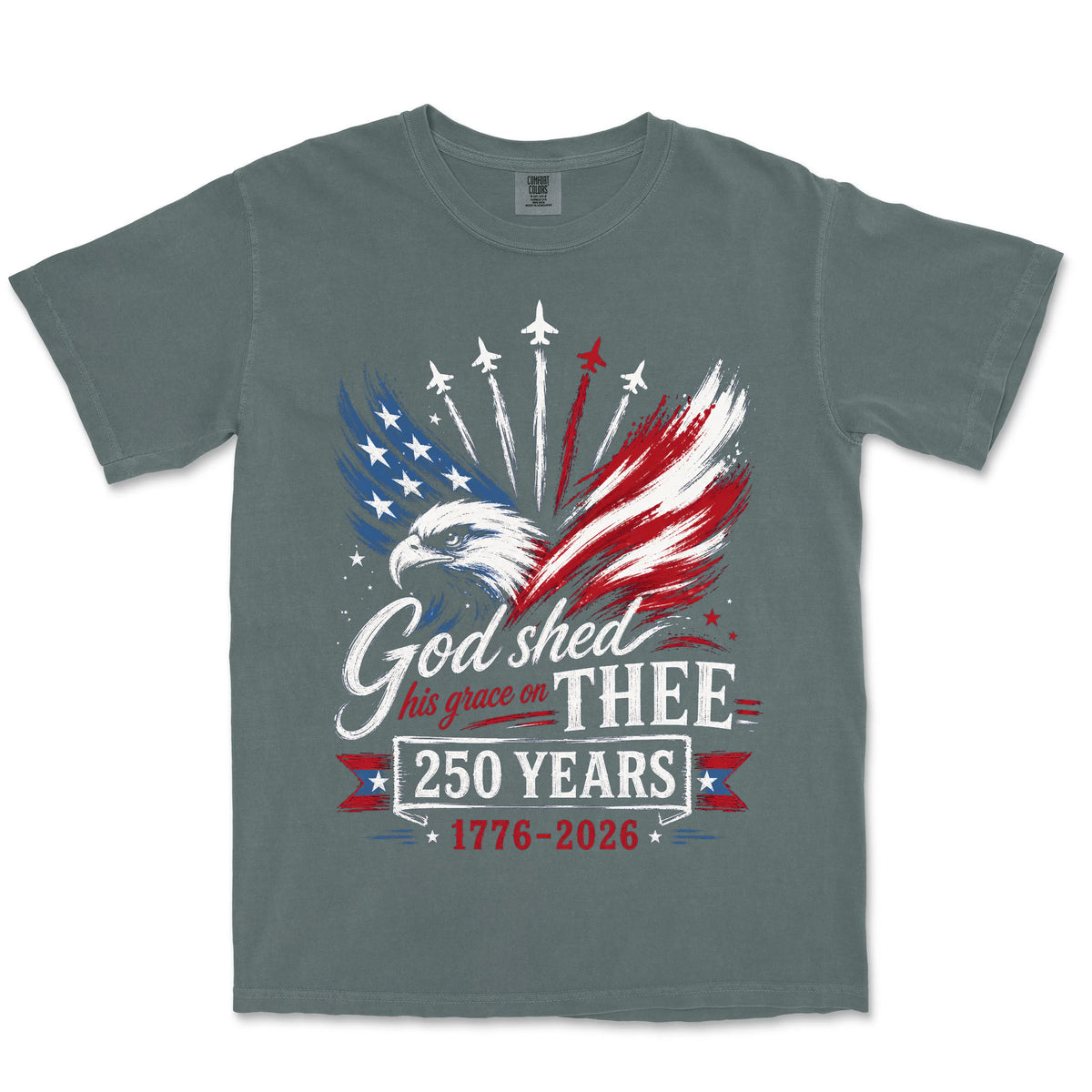 God Shed His Grace On Thee Eagle Flag Tee | Blue Spruce front