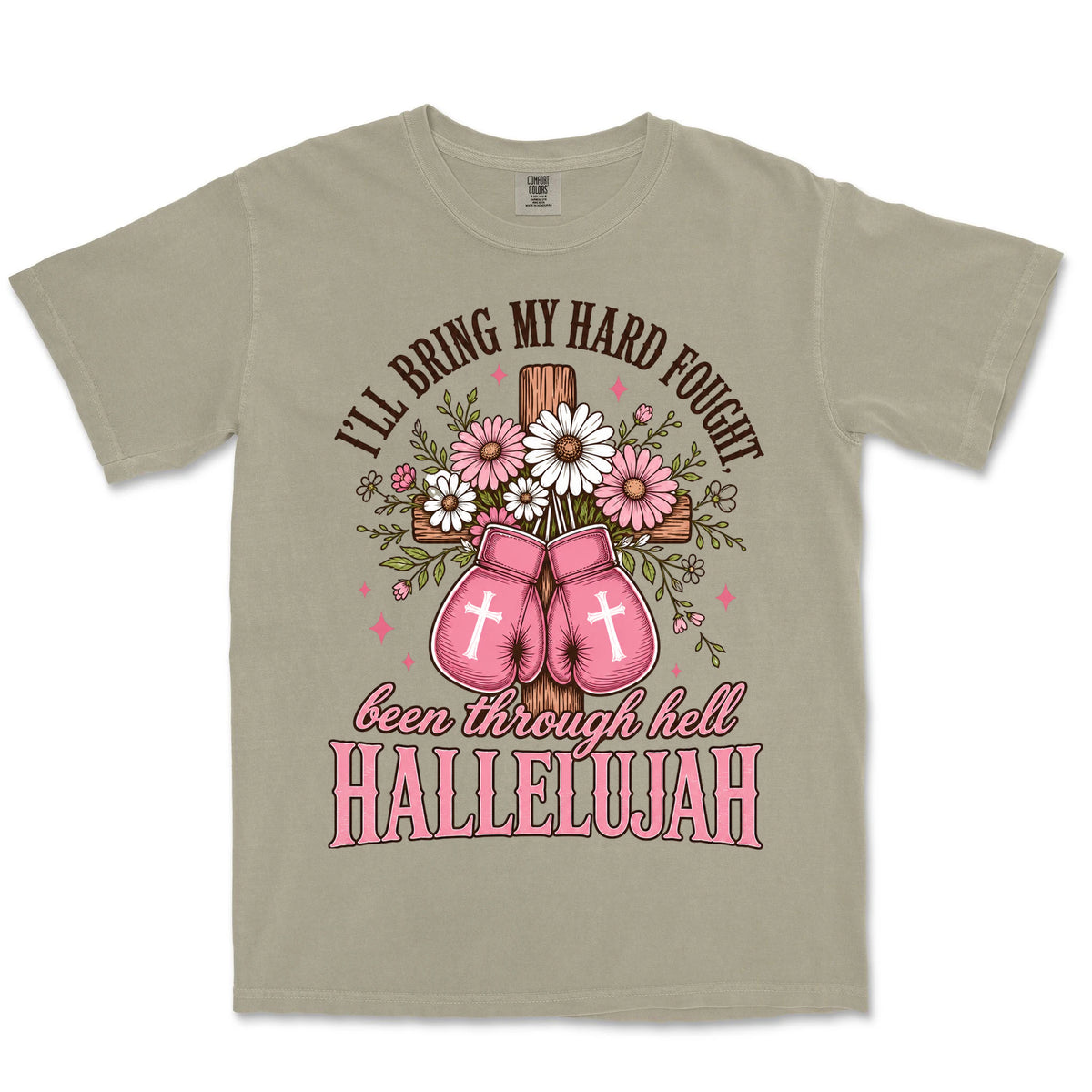 Hard Fought Pink Gloves | Sandstone front