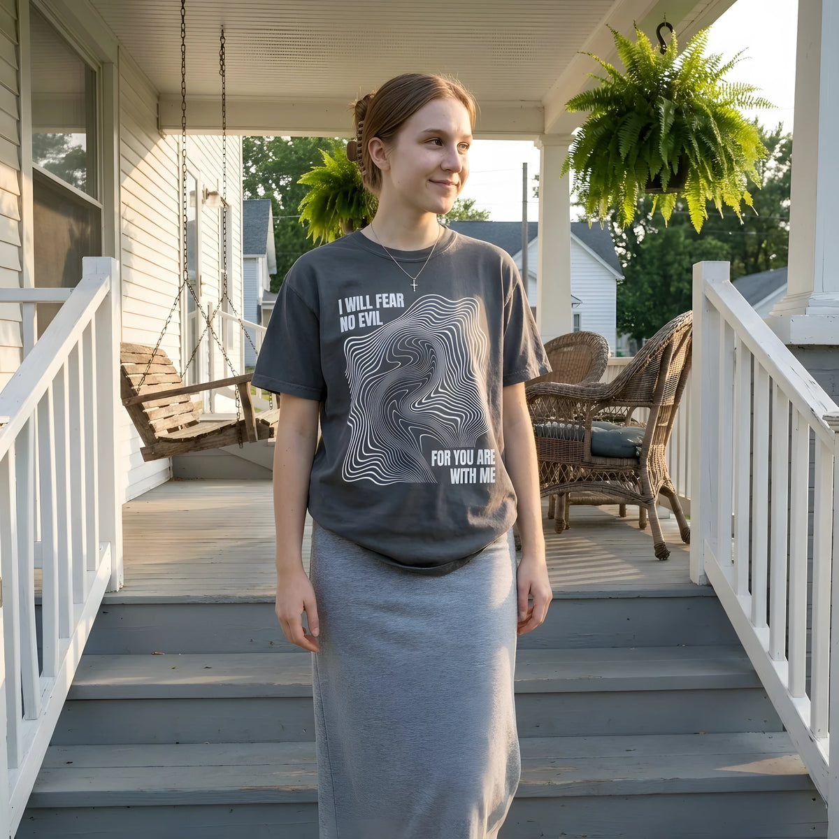 I Will Fear No Evil worn by a model | Graphite model front