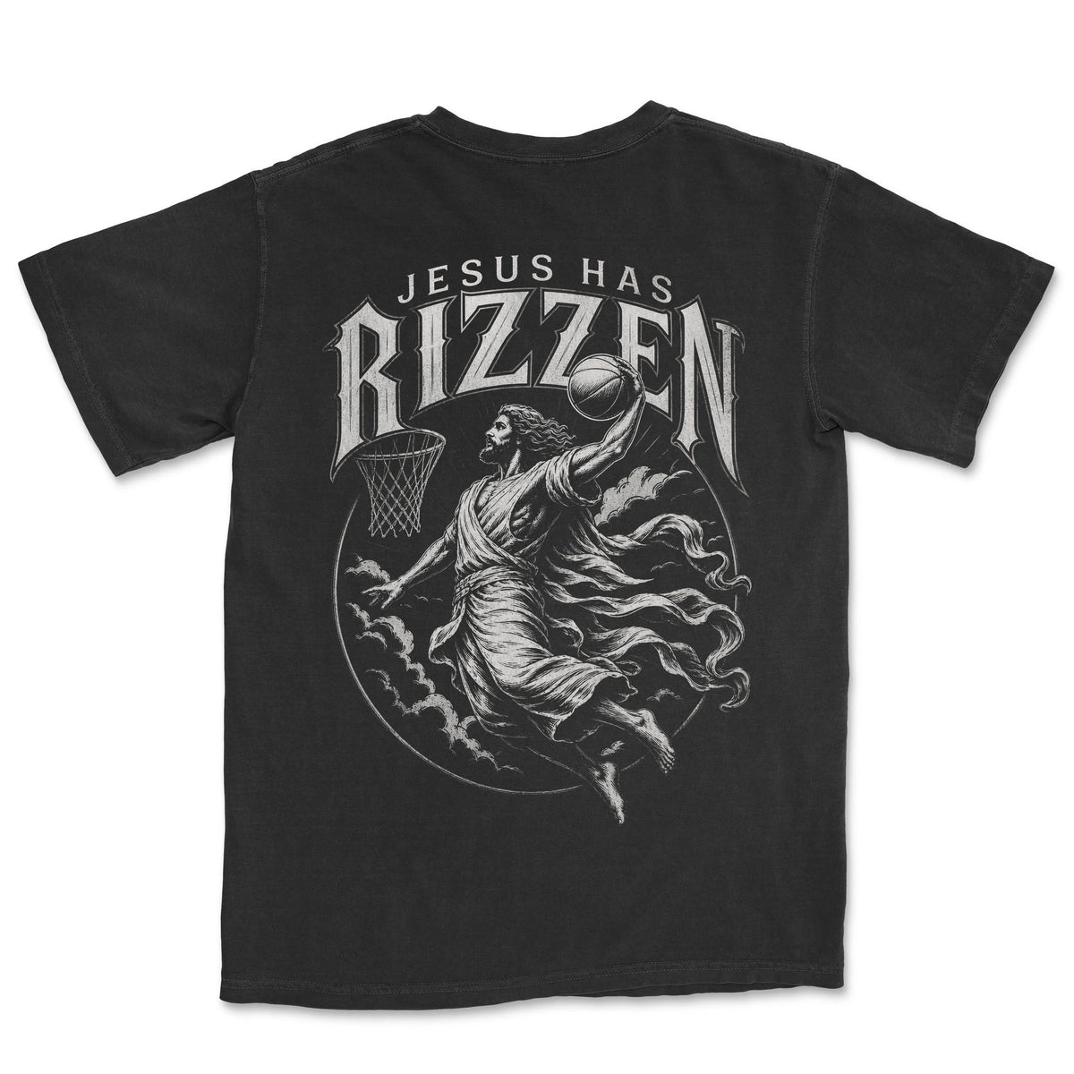 Jesus Has Rizzen Crest Tee | Black back