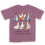Jesus Loves You Silly Goose Ink Tee | Berry back
