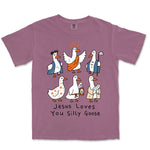 Jesus Loves You Silly Goose Ink Tee | Berry front