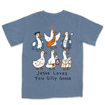 Jesus Loves You Silly Goose Ink Tee | Blue Jean back