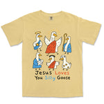 Jesus Loves You Silly Goose Nativity Tee | Butter front