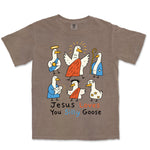 Jesus Loves You Silly Goose Nativity Tee | Espresso front