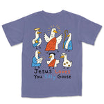 Jesus Loves You Silly Goose Nativity Tee | Grape back