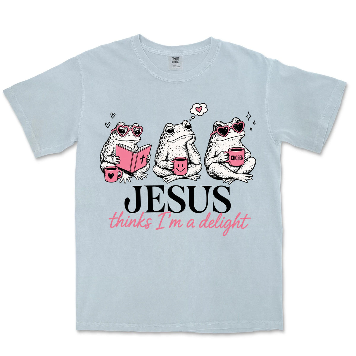 Jesus Thinks I'm A Delight Frogs | Chambray front