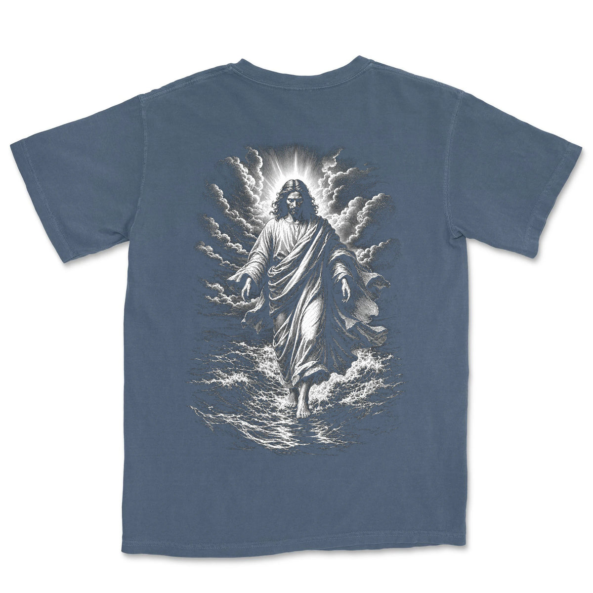 Walking On Water Engraving | Denim back
