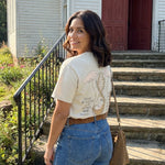 Knit Together Golden worn by a model | Ivory model back