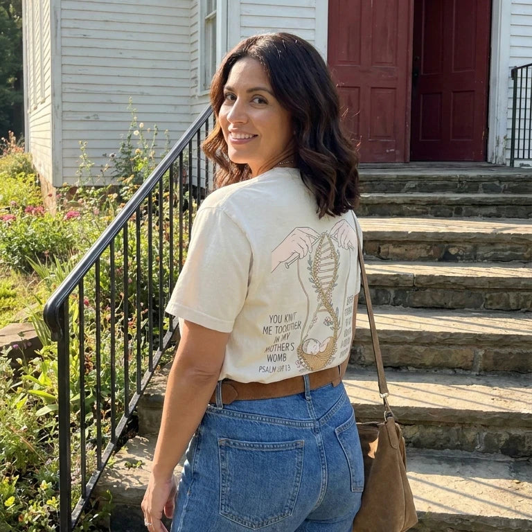 Knit Together Golden worn by a model | Ivory model back