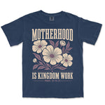 Motherhood Is Kingdom Work Bloom Tee | Navy front
