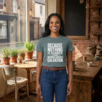 Scarier Than Works Salvation worn by a model | Blue Spruce model front