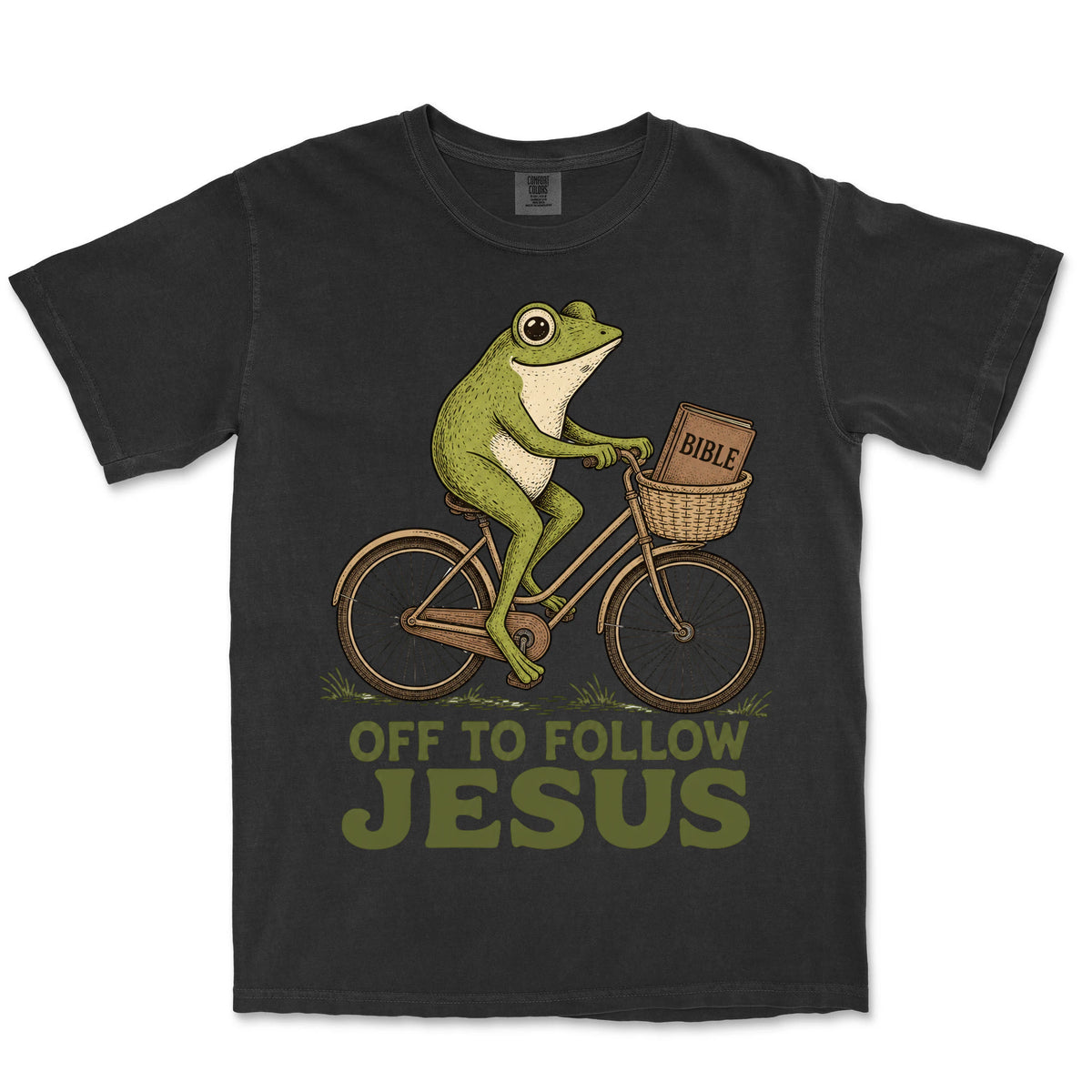 Off To Follow Jesus Frog | Black front