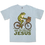 Off To Follow Jesus Frog | Chambray front