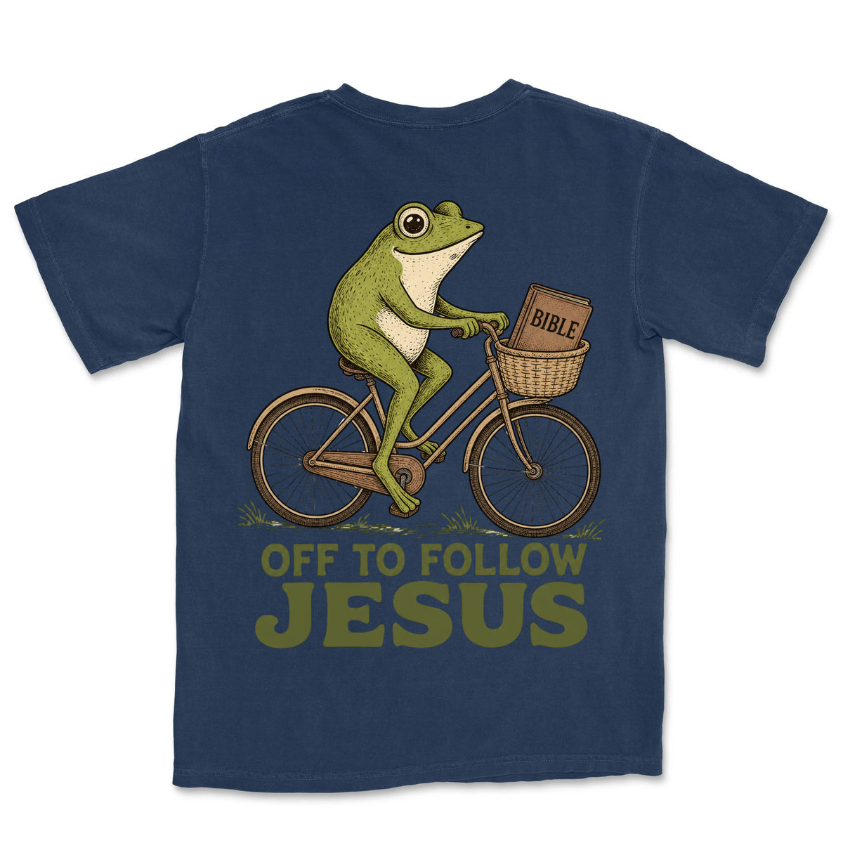 Off To Follow Jesus Frog | Navy back