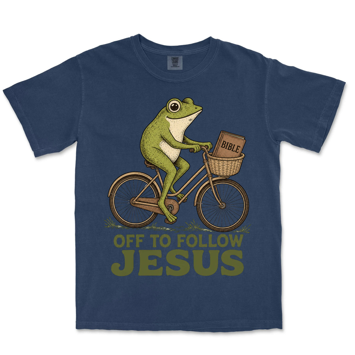 Off To Follow Jesus Frog | Navy front