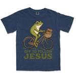 Off To Follow Jesus Frog | Navy front