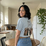 Pray Like A Girl Saints worn by a model | Chambray model back